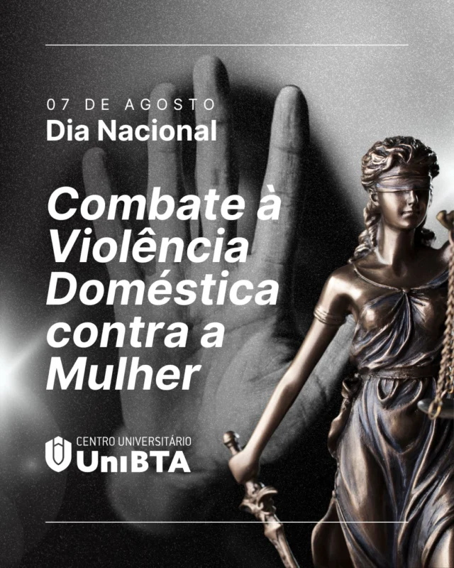 07 de Agosto – Dia da Lei Maria da Penha​.

Porque nenhuma mulher deve sentir medo onde deveria se sentir segura.​

A Lei Maria da Penha representa mais que uma conquista legal ela é um grito por justiça, dignidade e proteção para todas as mulheres brasileiras.​

Desde 2006 a Lei Maria da Penha representa um avanço na defesa das mulheres. Mas não basta existir no papel é preciso que ela seja conhecida, respeitada e aplicada todos os dias.​

A transformação começa com informação, empatia e atitude.​

No UniBTA acreditamos que educação também é instrumento de combate à violência.​

Se souber de alguma situação de violência, denuncie.​
Disque 180. Você pode salvar uma vida.​

#LeiMariaDaPenha #UnibitersPorElas #UniBTA #CombateÀViolência #DireitosDasMulheres #EducarParaTransformar #Denuncie180​